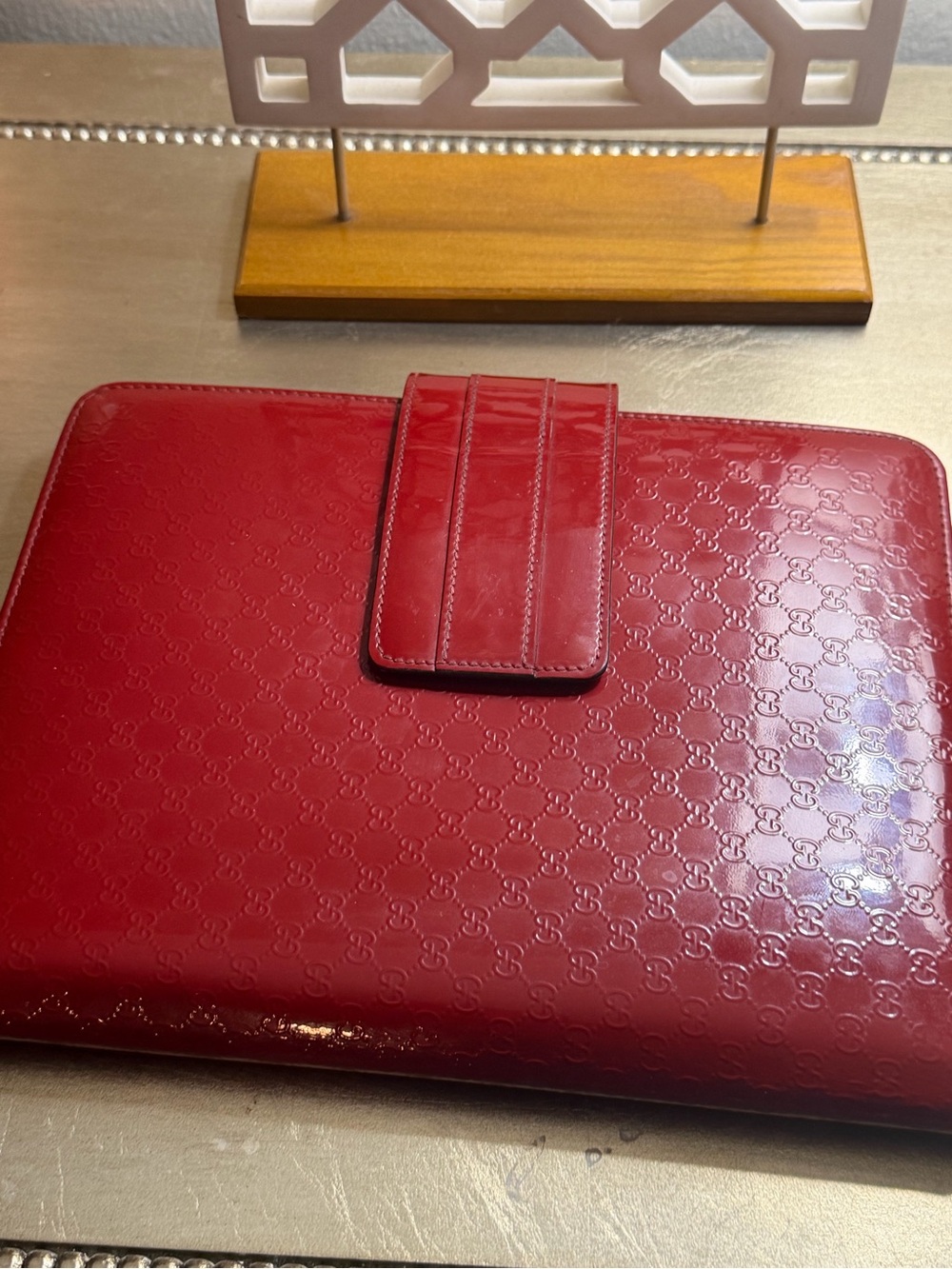 Gucci Red Patent Embossed GG Tablet Sleeve